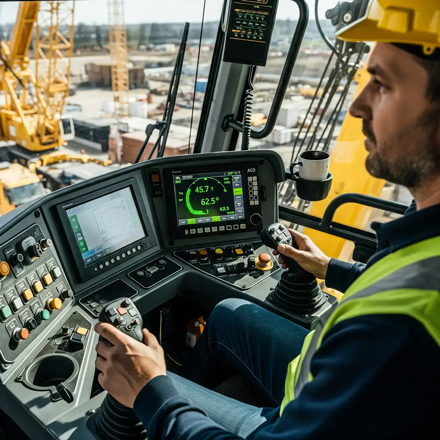 Mobile crane operator using safety load indicators