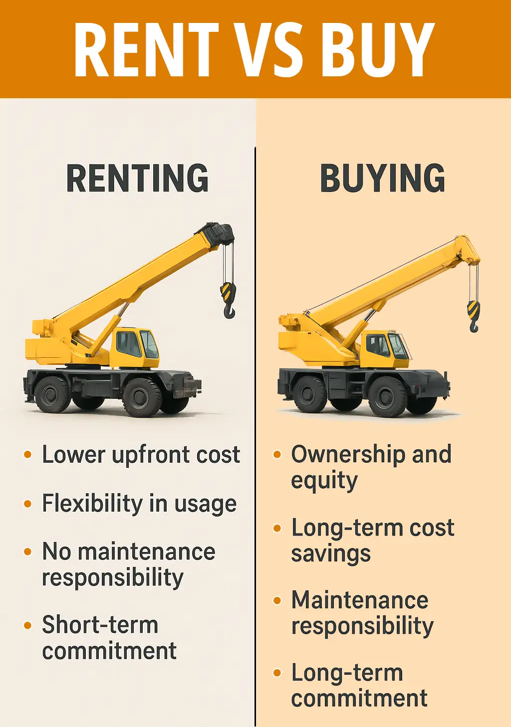 Comparison of renting vs buying used cranes in India 2026
